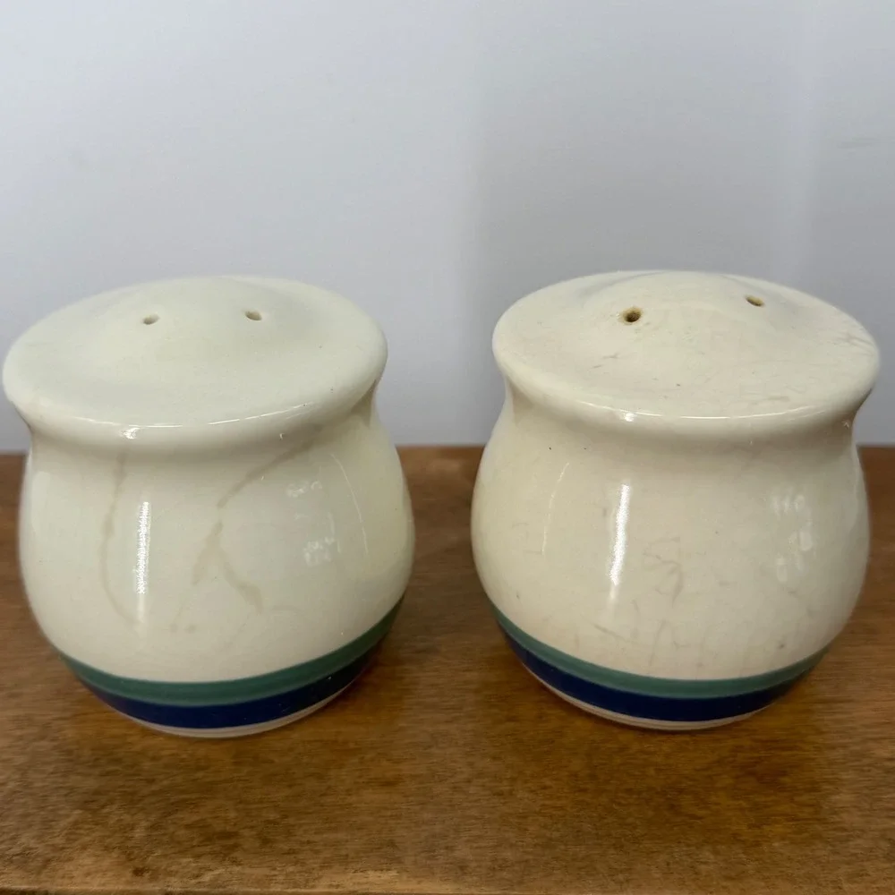 Pfaltzgraff Northwinds‎ Salt Pepper Shakers VTG 90s Blue Green Farmhouse Cottage